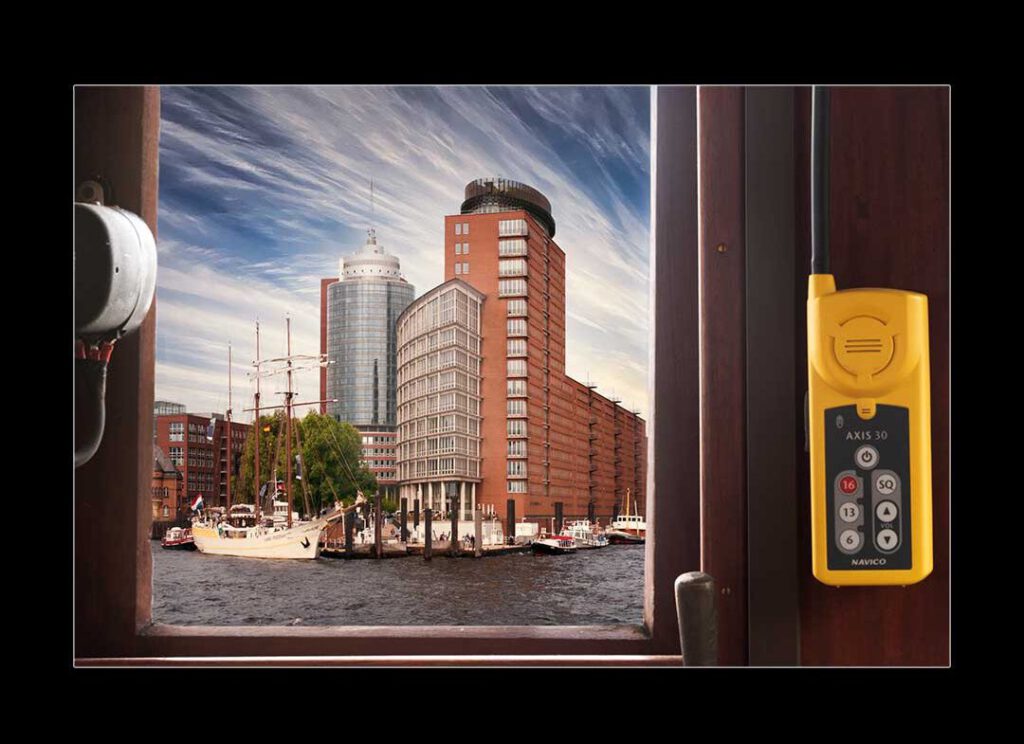 Composing mit Bürohäusern auf der Kehrwiederspitze in der Hafencity im Hamburger Hafen