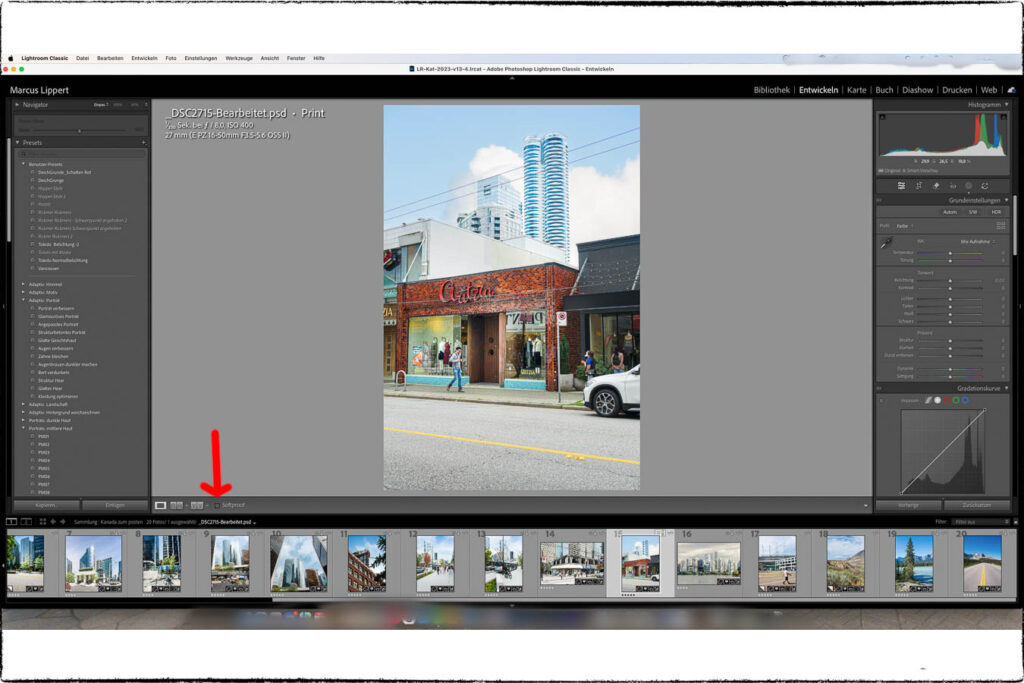 Softproof-Schalter im Lightroom Eintwicklungsmodul