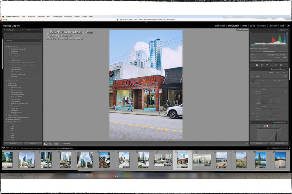 Lightroom mit geöffnetem Entwicklungsmodul